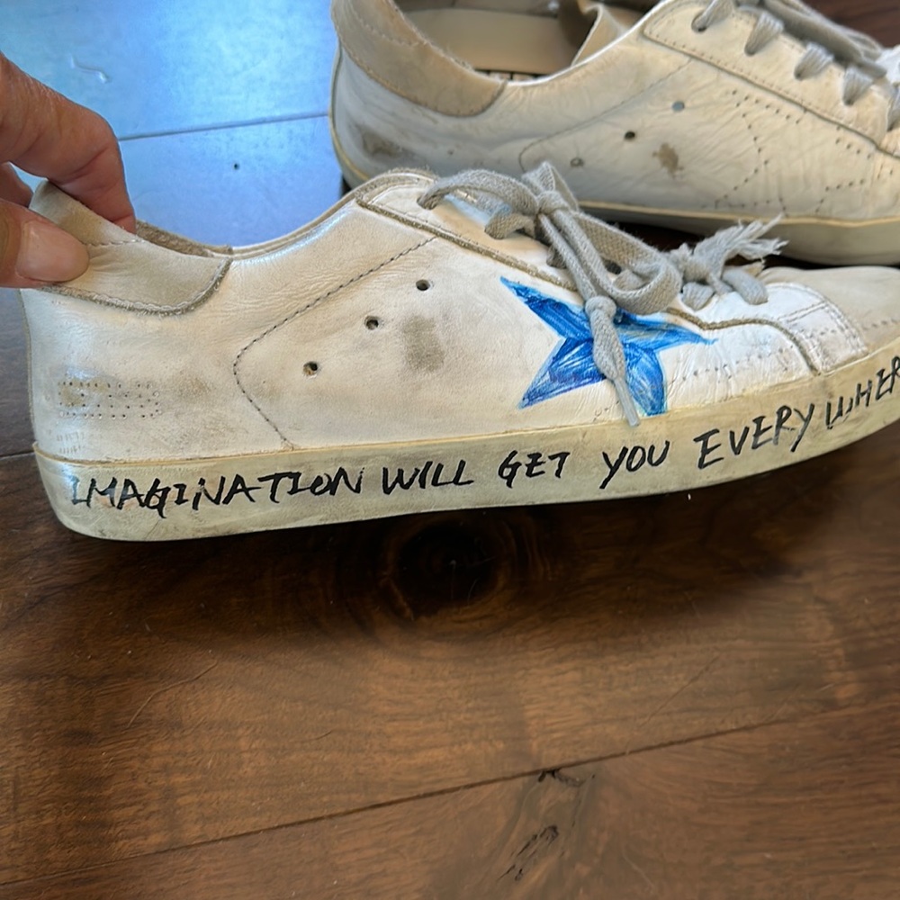 Golden Goose size 38 white sneaker- light blue star- gray laces- size 38.